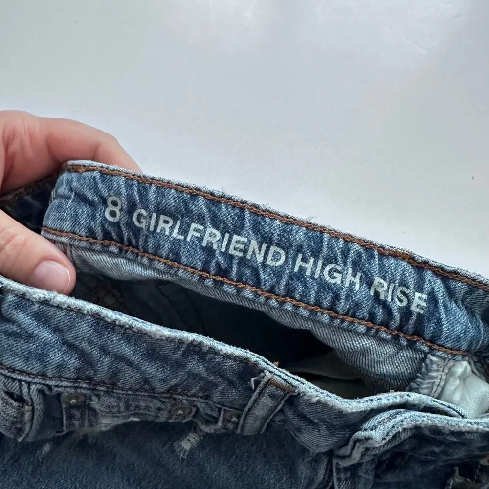 Gap Girlfriend High Waisted Distressed Raw Hem Jeans - Size 8